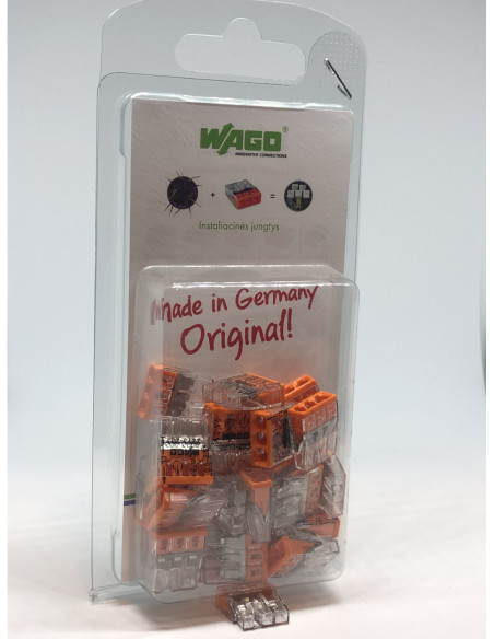 Oranžinė 3 laidų jungtis WAGO 2273-203, 0.5-2.5mm2, 24A,25vnt