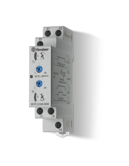 Asimetrinė modulinė laiko relė 12-240 VAC/DC,16A, Finder